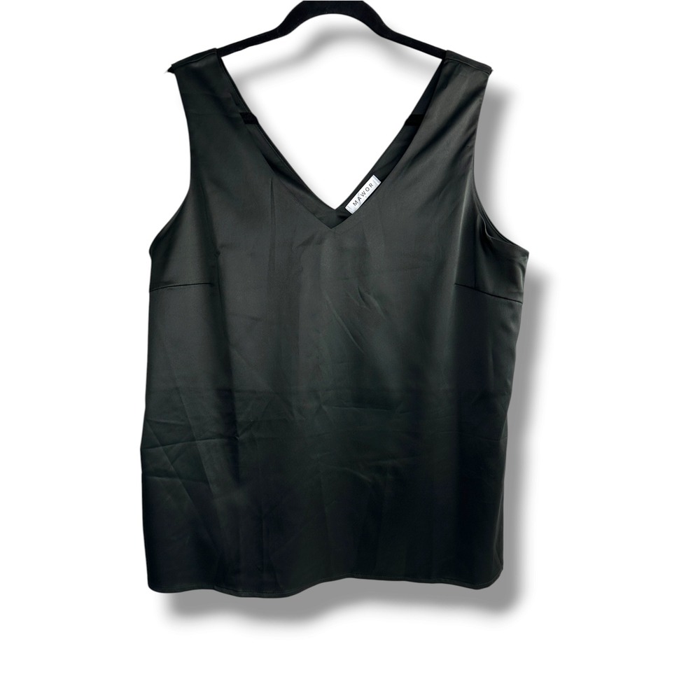 MAWOR Tank Top Womens Large Black Satin V-Neck Sleeveless Blouse Stretch